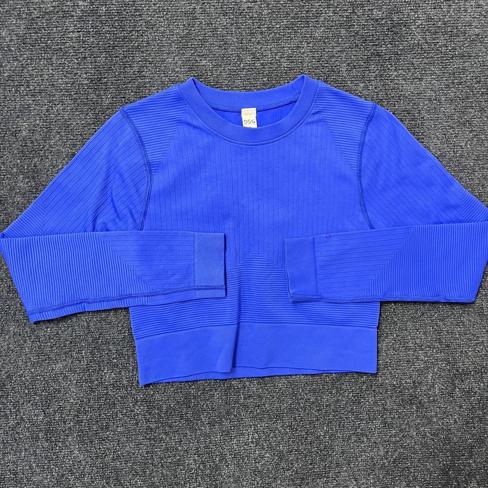 DSG Twitch + Allison Shirt Womens Small Blue Ribbed Cropped Long Sleeve Top